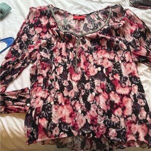 Women's Floral Peasant Blouse - Pink & Black
